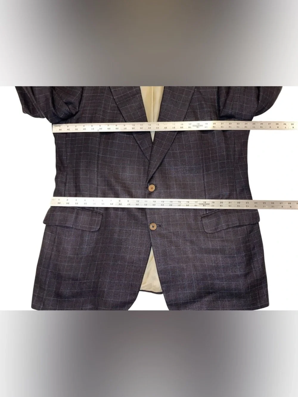 Vintage 80s Paul Stuart Blazer Men’s Silk Wool Blend Navy Check Sport Coat 50LT